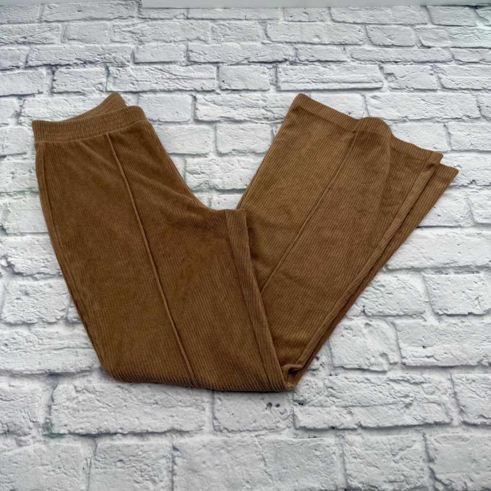 Aerie Womens Tan Brown Ribbed Corduroy Flare Pants High Rise Stretch Small